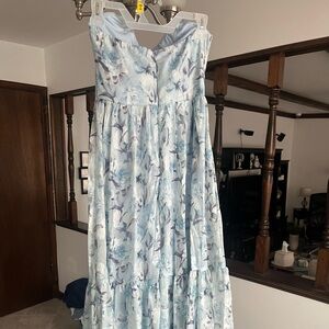 Lulu's Light Blue Floral Strapless Dress